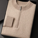 Suéter Premium de Cashmere com Estampa e Zíper Parcial