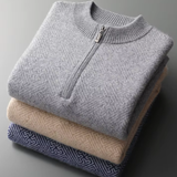 Suéter Premium de Cashmere com Estampa e Zíper Parcial