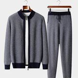 Conjunto de Roupa de Lã Merino Extra-Fina em Azul Marinho com Estampa Herringbone
