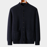 Camisa Overshirt de Pura Cachemira, Azul Marinho com Fecho de Botões