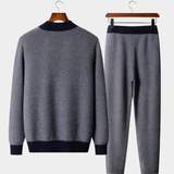 Conjunto de Roupa de Lã Merino Extra-Fina em Azul Marinho com Estampa Herringbone