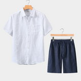 Conjunto de Verão Dolce Vita com Mangas Curtas - Branco e Azul Marinho