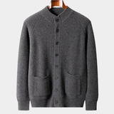 Camisa Overshirt de Pura Cachemira em Cinza Escuro com Botões