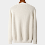 Pulôver de Lã Merino Extra-Fina com Gola Redonda e Mangas Raglan