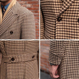 Palton Vintage Holmes com Estampa Houndstooth e Frente Dupla