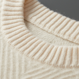 Suéter de Cashmere Bege com Estampa Chevron
