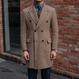 Palton Vintage Holmes com Estampa Houndstooth e Frente Dupla