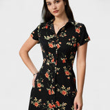 Glória - Midi Dress in Black Floral Print