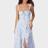 Renata - Midi Dress in Blue Floral Print