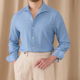 Camisa de Denim com Colarinho e Mangas Longas - Modelo 'Drape'