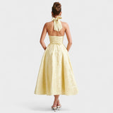 Halina - Vestido Midi com Detalhes de Cintura de Corset