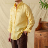 Camisa de Linho com Colarinho Point e Mangas Longas - Estilo Génova