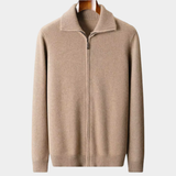 Cardigan Bege de Cashmere 100% com Gola Alta