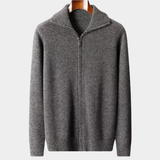 Cardigan de Caxemira Puro Cinza Mescla com Gola Funnel