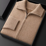 Cardigan Bege de Cashmere 100% com Gola Alta