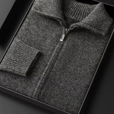 Cardigan de Caxemira Puro Cinza Mescla com Gola Funnel