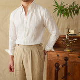 Camisa de Linho com Colarinho Point e Mangas Longas - Estilo Génova