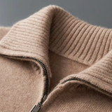Cardigan Bege de Cashmere 100% com Gola Alta