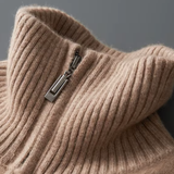 Cardigan Bege de Cashmere 100% com Gola Alta