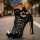 Liliana - Sapatos de Salto com Detalhes em Renda
