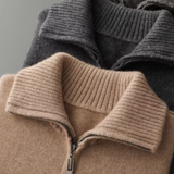 Cardigan de Caxemira Puro Cinza Mescla com Gola Funnel