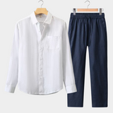 Conjunto de Verão Dolcevita de Manga Longa - Branco e Azul Marinho