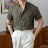 Camisa de Linho com Colarinho Grandad Positano