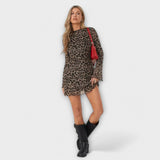 Vestido de malha com estampa de leopardo