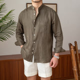 Camisa de Linho com Colarinho Grandad Positano