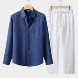 Conjunto de Verão Dolce Vita com Mangas Longas - Azul Marinho e Branco