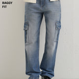 Albastru Slate Baggy Fit Jeans