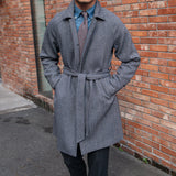 Palton de lã com estampa herringbone e cinto Milano.