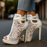 Liliana - Sapatos de Salto com Detalhes em Renda