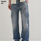 Albastru Slate Baggy Fit Jeans