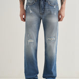 Jeans Clássicos Azuis com Detalhes Rasgados
