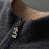 Cardigan de Caxemira 100% com Zíper Duplo - Cinza Escuro