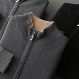 Cardigan de Caxemira 100% com Zíper Duplo - Cinza Escuro
