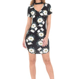 Mini Bodycon Preto com Detalhes Florais