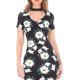 Mini Bodycon Preto com Detalhes Florais