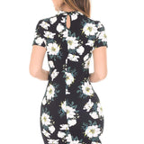 Mini Bodycon Preto com Detalhes Florais