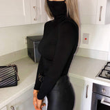 Body Preto de Jersey com Mangas Longas e Máscara