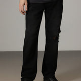 Straight Cut Black Ripped Jeans