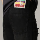 Straight Cut Black Ripped Jeans