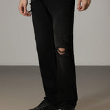 Straight Cut Black Ripped Jeans