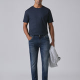 Jeans Slim Fit Azul com Efeito Desbotado