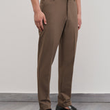 Calças Semi-Elásticas Slim Fit em Tom Castanho