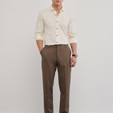Calças Semi-Elásticas Slim Fit em Tom Castanho