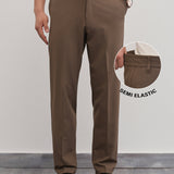 Calças Semi-Elásticas Slim Fit em Tom Castanho