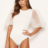 Body de Manga Bufante em Tom Creme