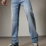 Jeans Carter Azul com Detalhes em Rib e Corte Reto